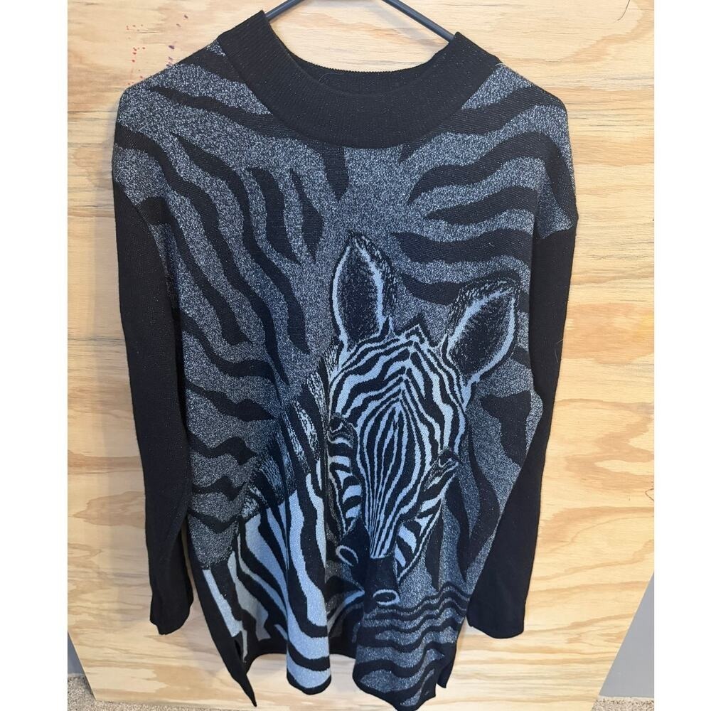 Women's Carole Little Tunic Dress XL Zebra Sparkle Black VTG Y2K